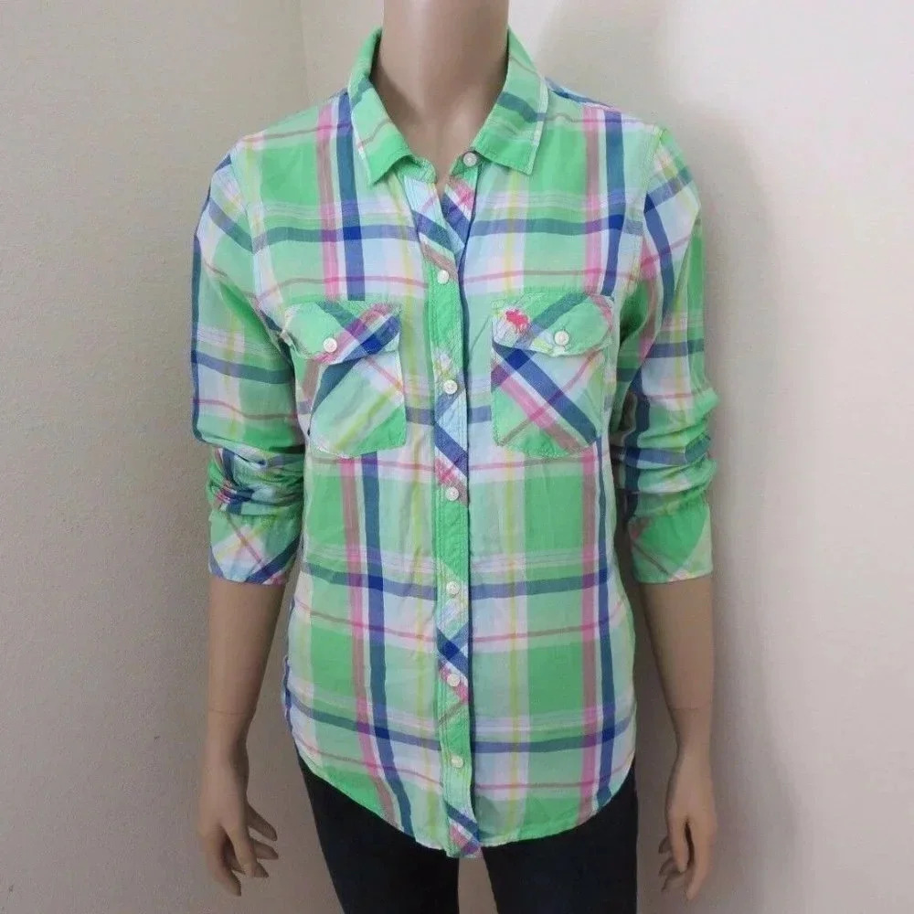 Abercrombie Plaid Shirt Size Small Top Green